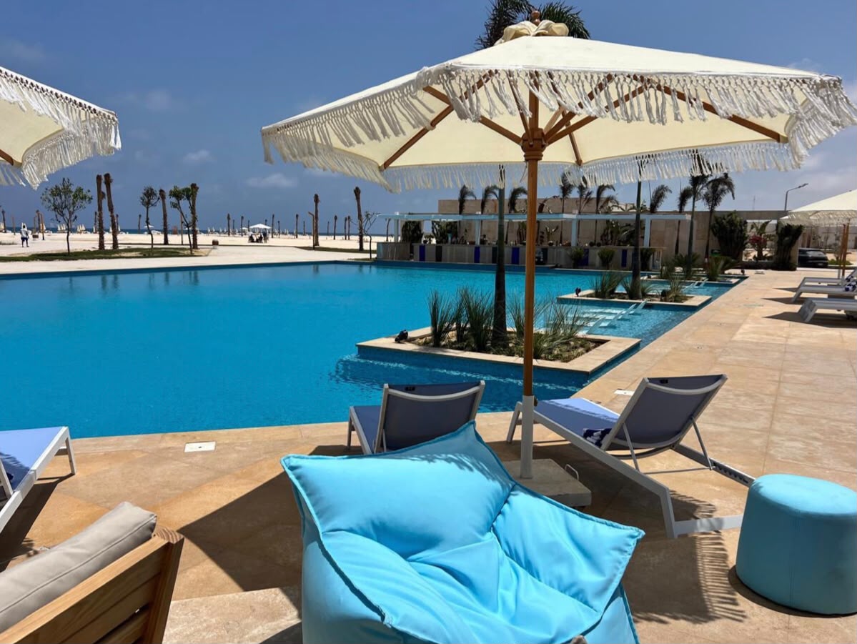 Seashore poolside lounge chairs